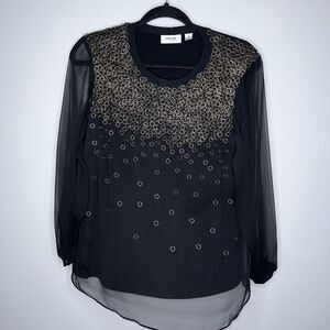 Per Se By Carlisle Women’s Ring Embellished Organza Top 100% Silk Size 4